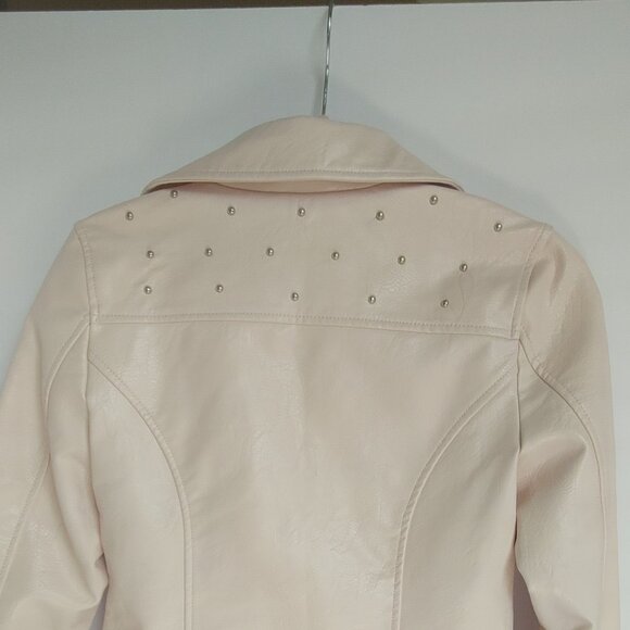 Coffe Shop Kid's Light Pink Faux Leather Silver Stud Moto Biker Jacket - XL Kids - Picture 5 of 15